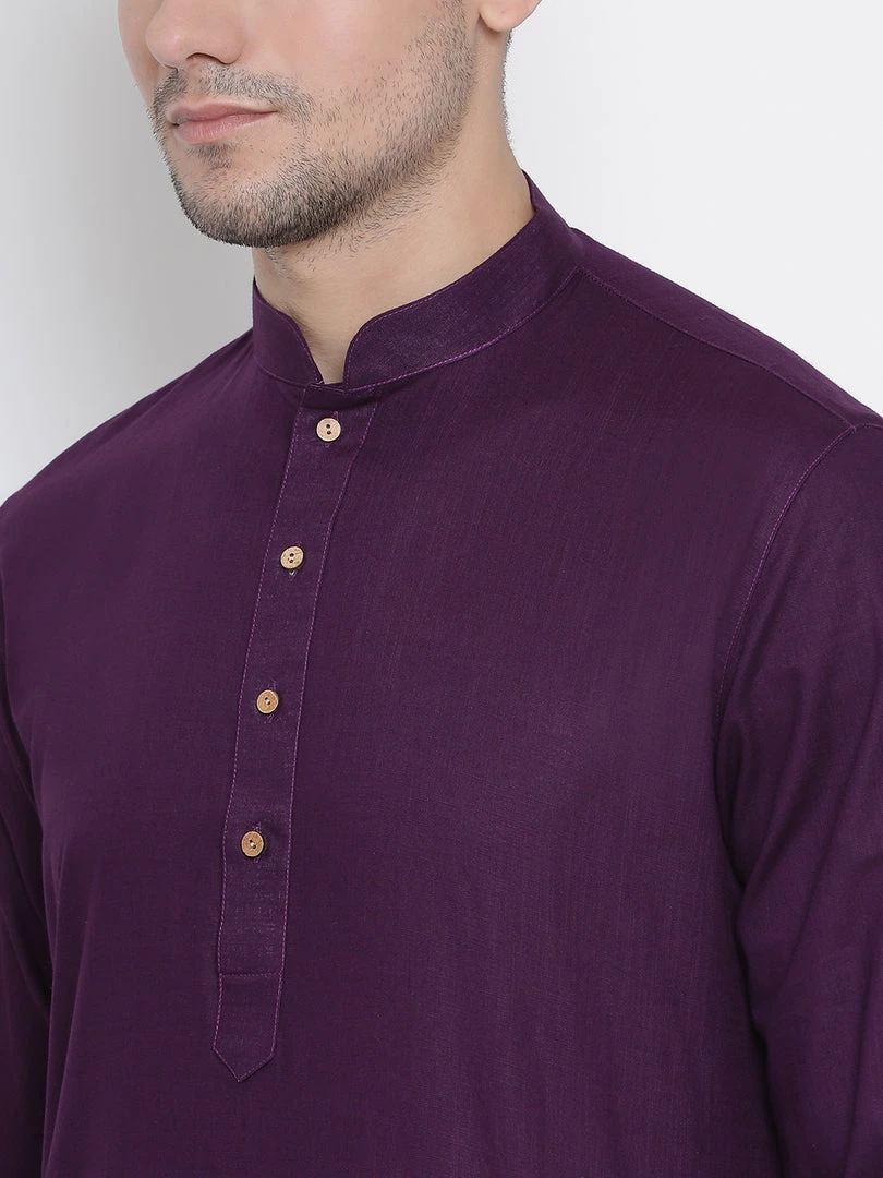 Vastramay Men's Purple Cotton Kurta And Pyjama Set 5 Vastramay Men's Purple Cotton Kurta And Pyjama Set