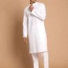 VASTRAMAY Men White Kurta Pyjama Set With Prayer Cap Kurta Sets