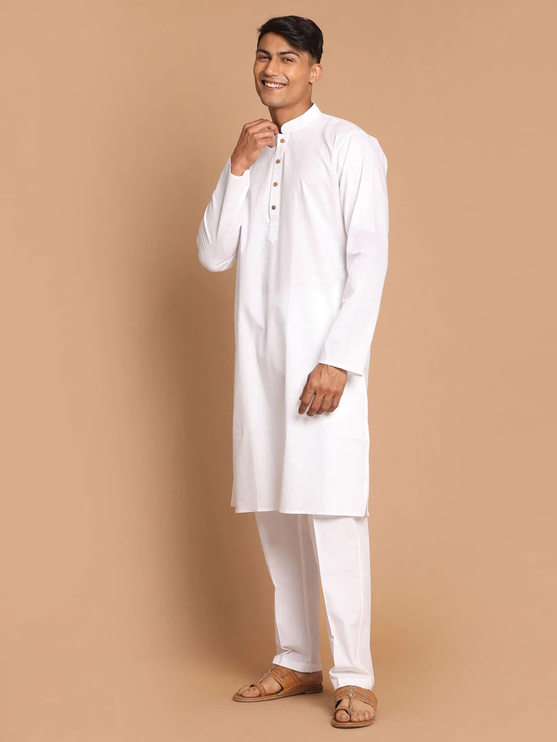 VASTRAMAY Men White Kurta Pyjama Set With Prayer Cap Kurta Sets 4 VASTRAMAY Men White Kurta Pyjama Set With Prayer Cap Kurta Sets