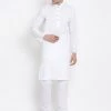 Vastramay Men's White Cotton Kurta And Churidar Set