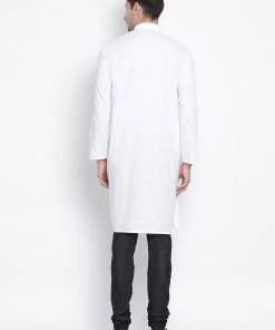 Vastramay Men's White Cotton Kurta And Pyjama Set