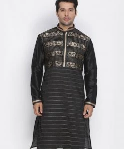 Vastramay Men's Black Cotton Silk Blend Kurta