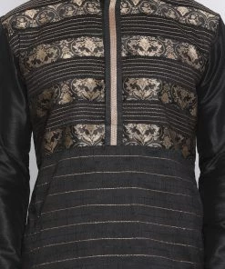 Vastramay Men's Black Cotton Silk Blend Kurta