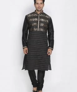 Vastramay Men's Black Cotton Silk Blend Kurta