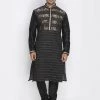 Vastramay Men's Black Cotton Silk Blend Kurta And Pyjama Set Buy 1 Get 1