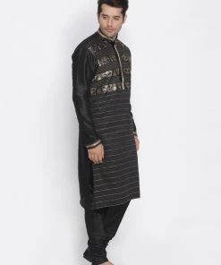 Vastramay Men's Black Cotton Silk Blend Kurta And Pyjama Set Buy 1 Get 1
