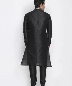 Vastramay Men's Black Cotton Silk Blend Kurta And Pyjama Set Buy 1 Get 1
