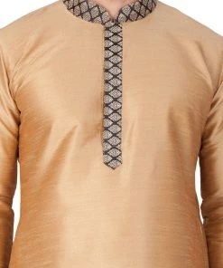 VASTRAMAY Men's Gold Cotton Silk Blend Kurta And Pyjama Set