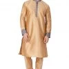 VASTRAMAY Men's Gold Cotton Silk Blend Kurta And Pyjama Set 2 VASTRAMAY Men's Gold Cotton Silk Blend Kurta And Pyjama Set