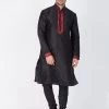 Vastramay Men's Black Cotton Silk Blend Kurta And Pyjama Set