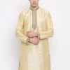 Buy 1 Get 1 VASTRAMAY Men's Gold Cotton Silk Blend Kurta