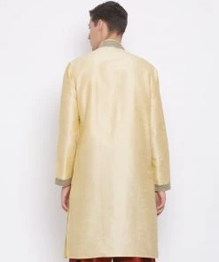Buy 1 Get 1 VASTRAMAY Men's Gold Cotton Silk Blend Kurta