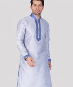 VASTRAMAY Men's Light Blue Cotton Silk Blend Kurta Buy 1 Get 1