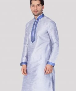VASTRAMAY Men's Light Blue Cotton Silk Blend Kurta Buy 1 Get 1