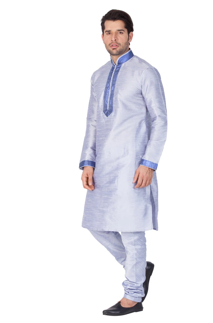 Vastramay Men's Light Blue Cotton Silk Blend Kurta And Pyjama Set Buy 1 Get 1 4 Vastramay Men's Light Blue Cotton Silk Blend Kurta And Pyjama Set Buy 1 Get 1