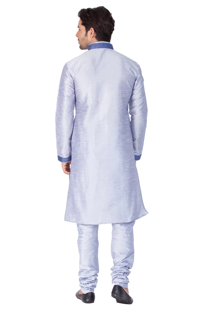 Vastramay Men's Light Blue Cotton Silk Blend Kurta And Pyjama Set Buy 1 Get 1 6 Vastramay Men's Light Blue Cotton Silk Blend Kurta And Pyjama Set Buy 1 Get 1