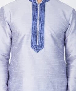 VASTRAMAY Men's Light Blue Cotton Silk Blend Kurta Buy 1 Get 1