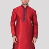 Buy 1 Get 1 VASTRAMAY Men's Maroon Cotton Silk Blend Kurta