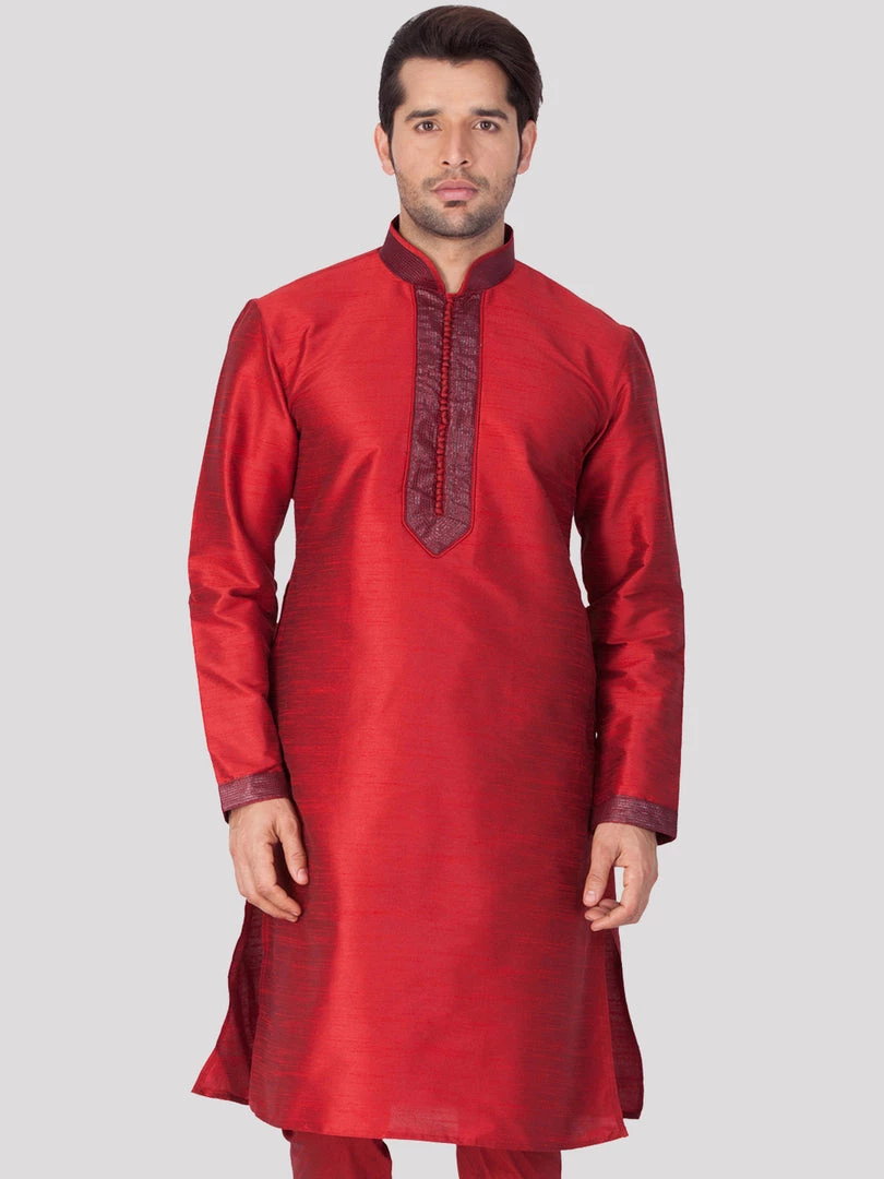 Buy 1 Get 1 VASTRAMAY Men's Maroon Cotton Silk Blend Kurta 3 Buy 1 Get 1 VASTRAMAY Men's Maroon Cotton Silk Blend Kurta