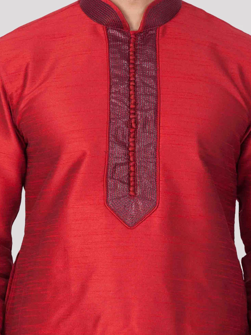 Buy 1 Get 1 VASTRAMAY Men's Maroon Cotton Silk Blend Kurta 5 Buy 1 Get 1 VASTRAMAY Men's Maroon Cotton Silk Blend Kurta
