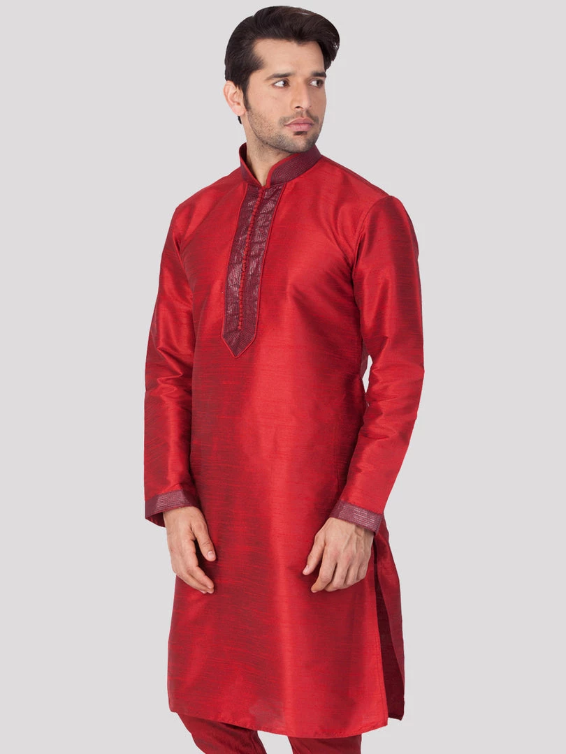 Buy 1 Get 1 VASTRAMAY Men's Maroon Cotton Silk Blend Kurta 4 Buy 1 Get 1 VASTRAMAY Men's Maroon Cotton Silk Blend Kurta