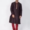 Vastramay Men's Black Cotton Silk Blend Kurta And Pyjama Set