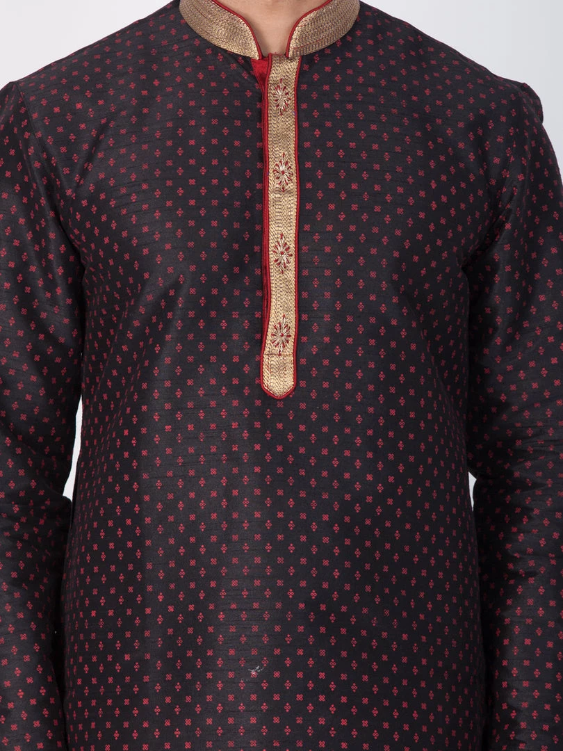 Vastramay Men's Black Cotton Silk Blend Kurta And Pyjama Set 5 Vastramay Men's Black Cotton Silk Blend Kurta And Pyjama Set