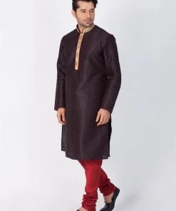 Vastramay Men's Black Cotton Silk Blend Kurta And Pyjama Set