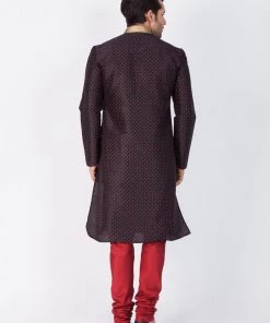 Vastramay Men's Black Cotton Silk Blend Kurta And Pyjama Set 12 Vastramay Men's Black Cotton Silk Blend Kurta And Pyjama Set