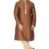 Vastramay Men's Brown Cotton Silk Blend Kurta And Pyjama Set