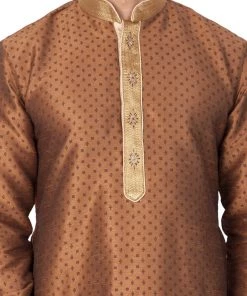 Vastramay Men's Brown Cotton Silk Blend Kurta And Pyjama Set