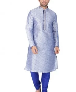 Vastramay Men's Light Blue Cotton Silk Blend Kurta And Pyjama Set