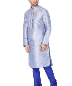 Vastramay Men's Light Blue Cotton Silk Blend Kurta And Pyjama Set