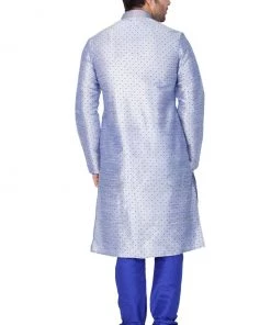 Vastramay Men's Light Blue Cotton Silk Blend Kurta And Pyjama Set