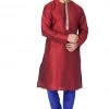 Vastramay Men's Maroon Cotton Silk Blend Kurta And Pyjama Set