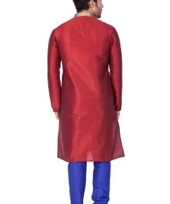 Vastramay Men's Maroon Cotton Silk Blend Kurta And Pyjama Set