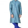 Vastramay Men's Light Blue Cotton Silk Blend Kurta And Pyjama Set