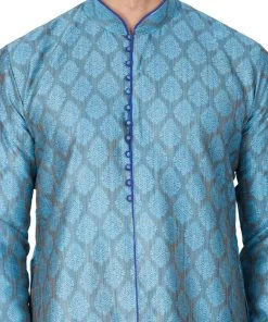 Vastramay Men's Light Blue Cotton Silk Blend Kurta And Pyjama Set