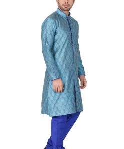 Vastramay Men's Light Blue Cotton Silk Blend Kurta And Pyjama Set