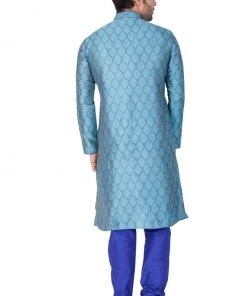 Vastramay Men's Light Blue Cotton Silk Blend Kurta And Pyjama Set