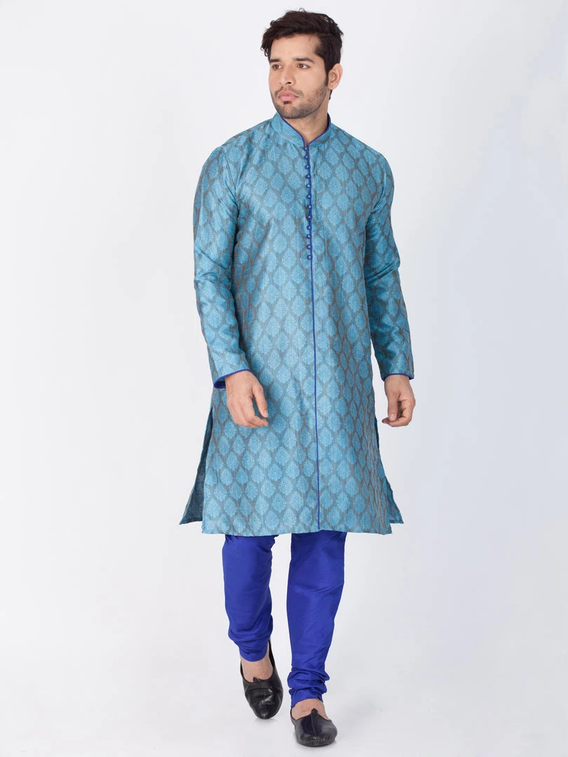 Vastramay Silk Blend Blue Baap Beta Kurta Pyjama Set 4 Vastramay Silk Blend Blue Baap Beta Kurta Pyjama Set