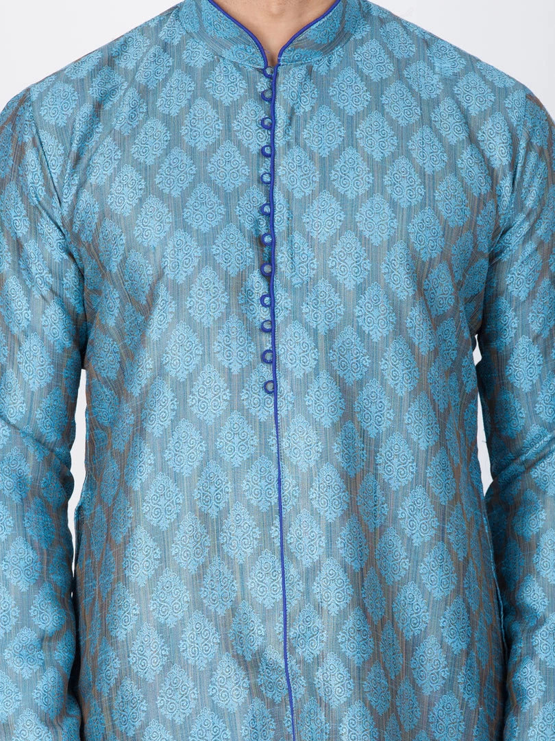 Vastramay Silk Blend Blue Baap Beta Kurta Pyjama Set 10 Vastramay Silk Blend Blue Baap Beta Kurta Pyjama Set