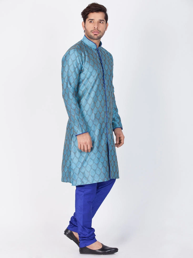 Vastramay Silk Blend Blue Baap Beta Kurta Pyjama Set 6 Vastramay Silk Blend Blue Baap Beta Kurta Pyjama Set