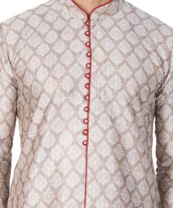 VASTRAMAY Men's Grey Cotton Silk Blend Kurta And Pyjama Set Buy 1 Get 1
