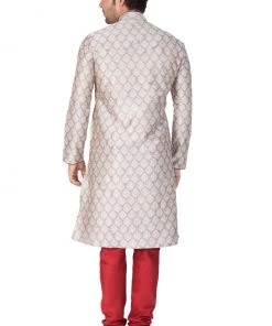 VASTRAMAY Men's Grey Cotton Silk Blend Kurta And Pyjama Set Buy 1 Get 1