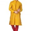 Vastramay Men's Yellow Cotton Silk Blend Kurta And Pyjama Set Kurta Sets