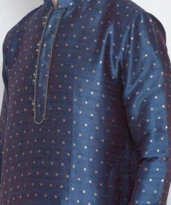 Vastramay Men's Blue Cotton Silk Blend Kurta