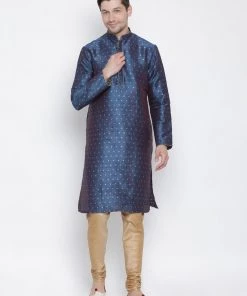 Vastramay Men's Blue Cotton Silk Blend Kurta