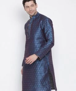 Vastramay Men's Blue Cotton Silk Blend Kurta