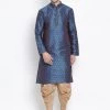 Vastramay Men's Blue Cotton Silk Blend Kurta And Dhoti Pant Set